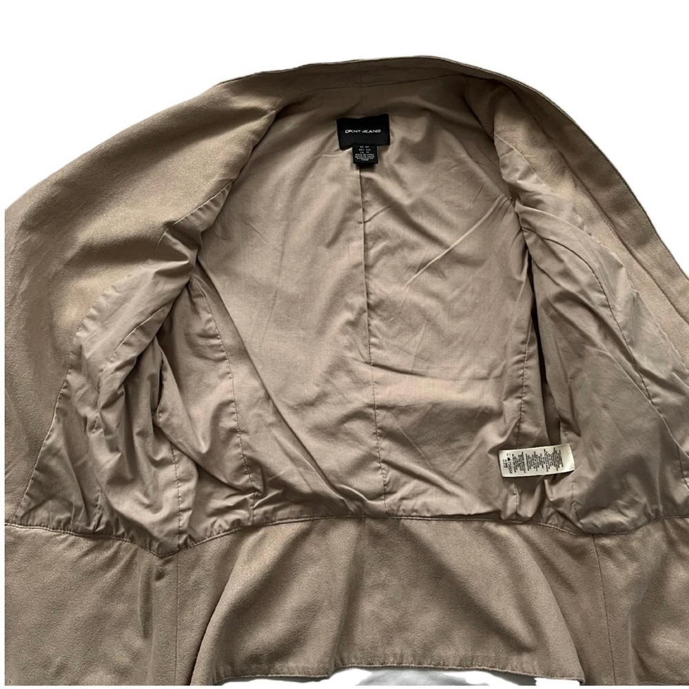 DKNY Jeans Faux Suede Biker Style Zipper Front Jacket Womens XS Neutral Beige - Picture 5 of 9